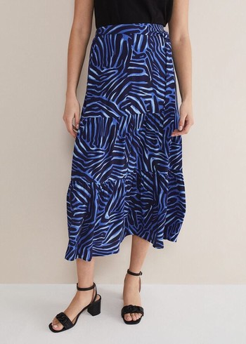 Phase Eight Tana Zebra Print Tiered Skirts Blue/Multicolor USA | 0429586-JB